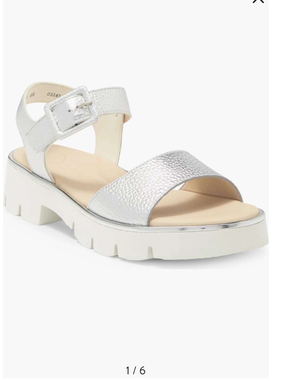 Paul Green Silver Textured Buckle Sandal Toby Ankle Strap